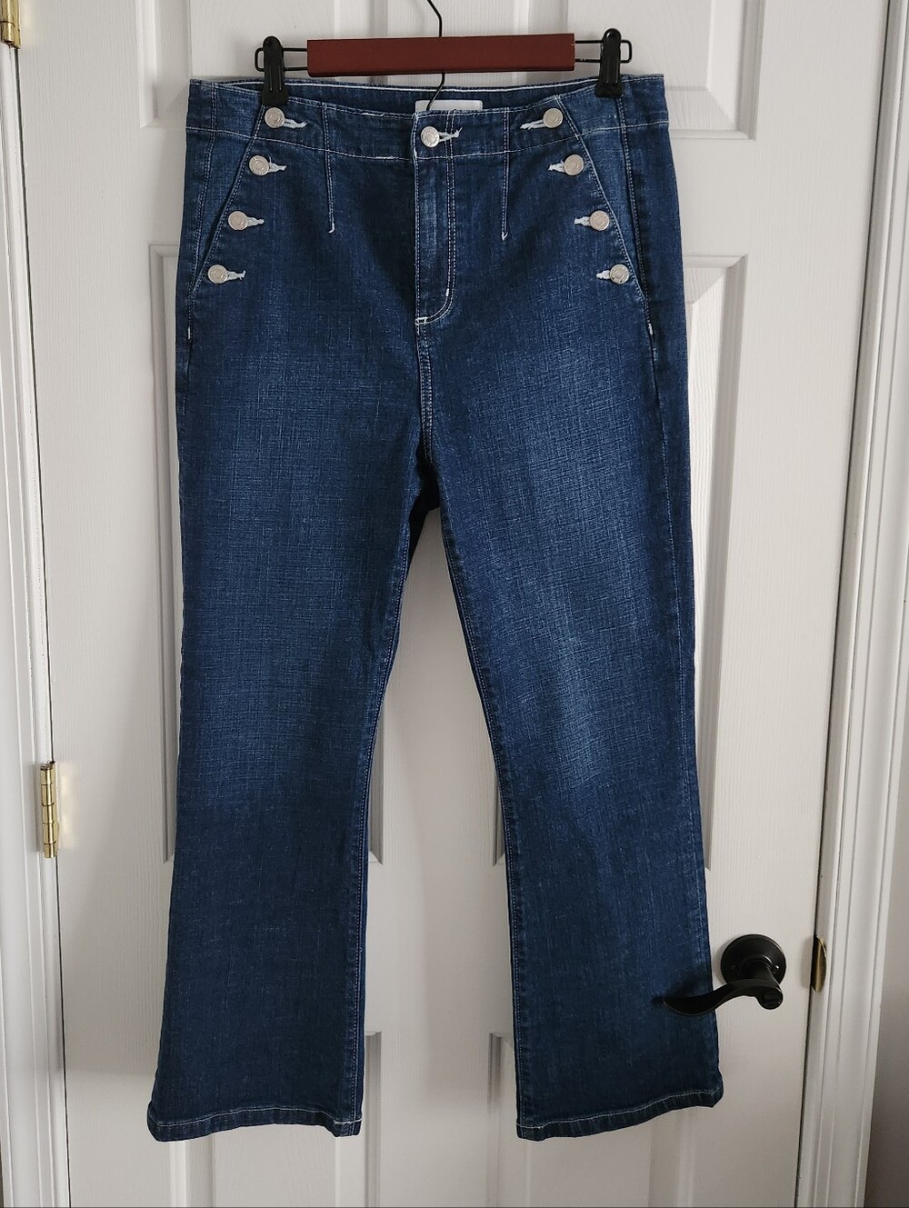 LOFT Dark Blue Flare Kick Crop Jeans with Silver Buttons NWOT